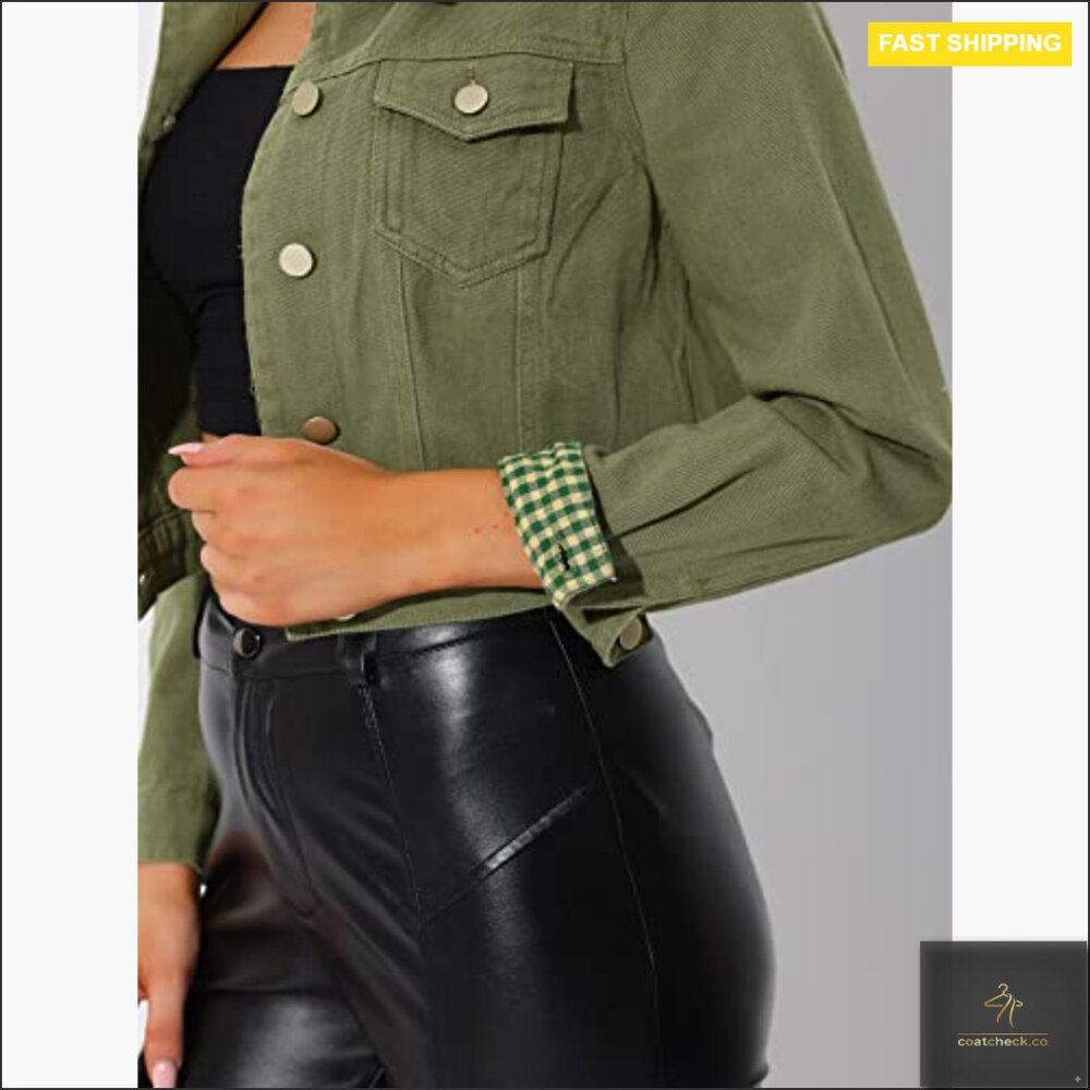 Cropped Denim Jacket Button Down Gingham Patchwor… - image 4